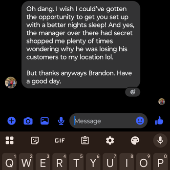Mattress By Appointment - A conversation that was screenshot from my Facebook Messenger app. - Mattresses Near Me - Lawrenceville, Georgia Mattress By Appointment - A conversation that was screenshot from my Facebook Messenger app. - Mattresses Near Me - Lawrenceville, Georgia