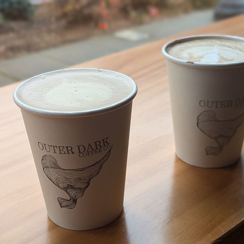 Two coffee drinks, a mocha and a Midwinter