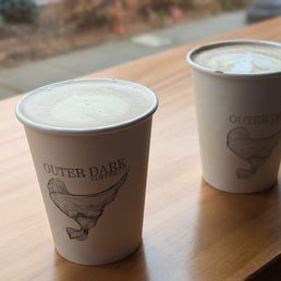 Two coffee drinks, a mocha and a Midwinter