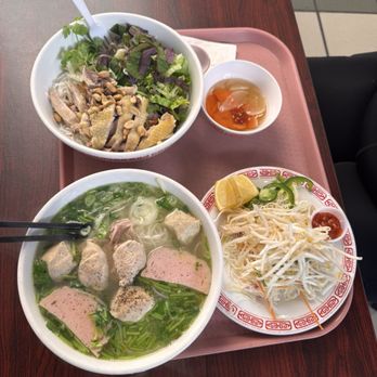 Pho Ga Hung - Chicken Bun (top bowl) and Pork Pho with fixings. (bottom bowl) - Vietnamese Near Me - San Jose, California Pho Ga Hung - Chicken Bun (top bowl) and Pork Pho with fixings. (bottom bowl) - Vietnamese Near Me - San Jose, California