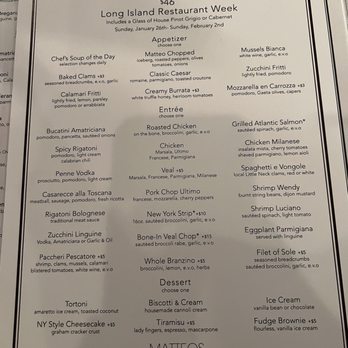 Matteo's Trattoria - Menu - Italian Near Me - Huntington, New York