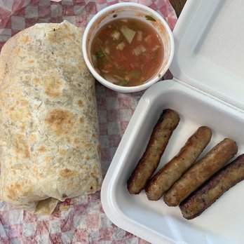 Shorty'z - Breakfast sausage burrito with pico de gallo( so good), and a side of sausage link! Yummy! 1/7/2021 - Breakfast & Brunch Near Me - Fullerton, California Shorty'z - Breakfast sausage burrito with pico de gallo( so good), and a side of sausage link! Yummy! 1/7/2021 - Breakfast & Brunch Near Me - Fullerton, California