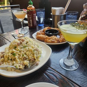Cafe Patio - Pork fried rice and pan fried dumplings. - Chinese Near Me - Fullerton, California Cafe Patio - Pork fried rice and pan fried dumplings. - Chinese Near Me - Fullerton, California
