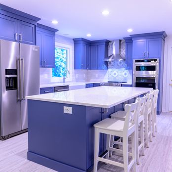 Phoenix Home Services - Kitchen Renovation with Blue Cabinets and Silver Appliances/Hardware - General Contractors Near Me - Fairfax, Virginia