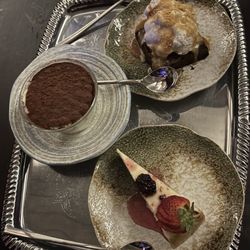 Flóga - Desert selection, chocolate brownie and ice cream, cheesecake, tiramisu