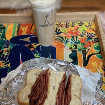 SOBER SHOT - a sandwich and a drink on a tray - Coffee & Tea Near Me - Jersey City, New Jersey