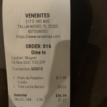 VeneBites - Receipt - Venezuelan Near Me - Tallahassee, Florida VeneBites - Receipt - Venezuelan Near Me - Tallahassee, Florida