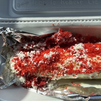 Elotes Fanny - a piece of cake in a styrofoam container - Food Stands Near Me - Austin, Texas Elotes Fanny - a piece of cake in a styrofoam container - Food Stands Near Me - Austin, Texas
