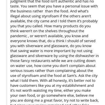 Sam's Cuisine - Nasty owner, don't support this overrated restaurant. - Mediterranean Near Me - Davis, California