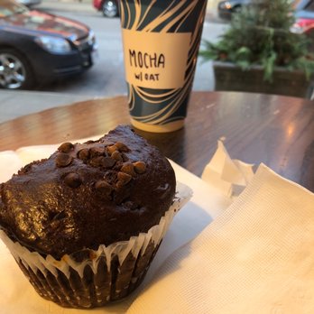 Grounded Patio Cafe - a cup of coffee and a chocolate muffin - Coffee & Tea Near Me - La Crosse, Wisconsin