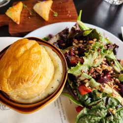 Amapola Kitchen and Wine Merchant - Chicken pot pie with beet salad and goat cheese triangles.