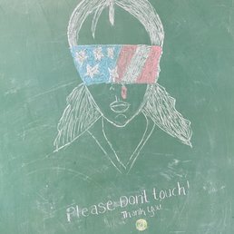 a chalkboard with a drawing of a woman's face a chalkboard with a drawing of a woman's face