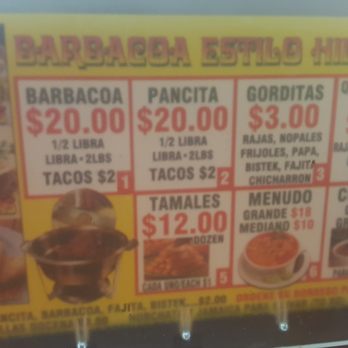 Barbacoa Estilo Hidalgo - These menu shows the correct prices - Mexican Near Me - Dallas, Texas Barbacoa Estilo Hidalgo - These menu shows the correct prices - Mexican Near Me - Dallas, Texas