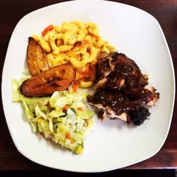 J & F Caribbean Delight - Jerk chicken, Mac and cheese, cabbage, and plantains. Perfection!