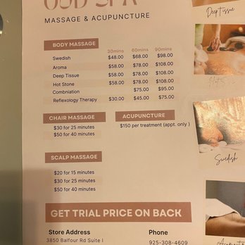 Oud Spa - Price sheet - Massage Near Me - Brentwood, California Oud Spa - Price sheet - Massage Near Me - Brentwood, California