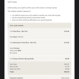 The cancellation receipt The cancellation receipt