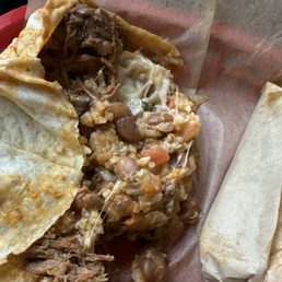 Exposed view of my barbacoa burrito. Exposed view of my barbacoa burrito.