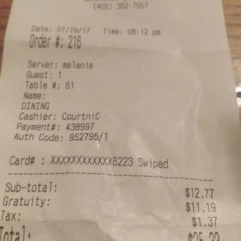 Catfish Round Up - This is the recipe with the 11$ tip for my  $12.77 bill. - Fish & Chips Near Me - Seminole, Oklahoma