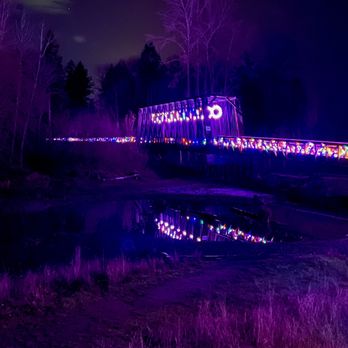 Railroad Bridge Park - The lovely historic railroad bridge built in 1915 - all lit up for Christmas! (December 2023) - Parks Near Me - Sequim, Washington