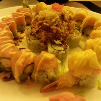 Sushi King - Alaskan Beauty roll, Volcano roll, Tension Mango roll. - Japanese Near Me - Penfield, New York Sushi King - Alaskan Beauty roll, Volcano roll, Tension Mango roll. - Japanese Near Me - Penfield, New York