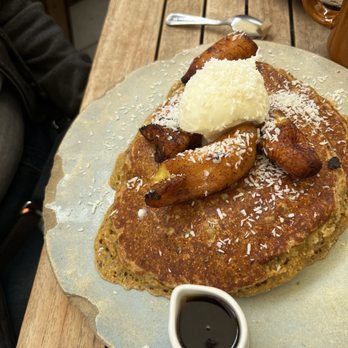 Fig Tree - Plantains, multigrain pancakes with coconut shavings. Very yummy! - Cafes Near Me - Los Angeles, California