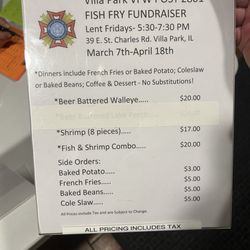 VFW Post 2801 - Friday fish fry lent 2025