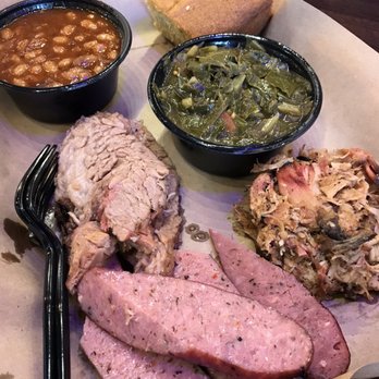 Mission BBQ - Jalapeño cheese sausage, pulled pork, brisket, collards, and bbq beans. - Barbeque Near Me - Orlando, Florida