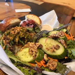 Side salad, Beef Steakhouse Sammy, and Pesto Chicken Sammy Side salad, Beef Steakhouse Sammy, and Pesto Chicken Sammy