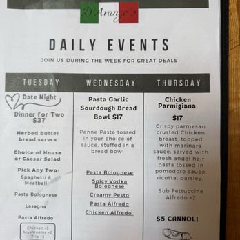 D'Avanzo's - Specials Menu - Wine Bars Near Me - Goldendale, Washington