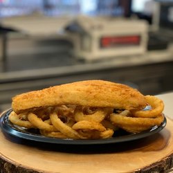Jolly Roger Seafood House - Walleye Dinner with Onion Rings