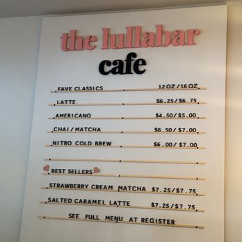 The Lullabar - Coffee menu as of March 2025 - Coffee & Tea Near Me - Carlsbad, California