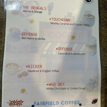 Fairfield Coffee - September 2026 specials menu - Cafes Near Me - Fairfield, Ohio