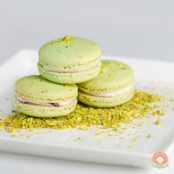 Delighted By Yare - Pistachio Macarons with Raspberry filling