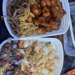 China 1 - Fried shrimp and house fried rice and KungPao chicken with lomain. Very good.