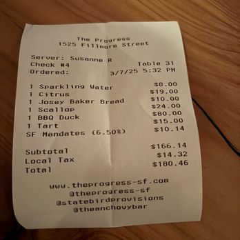 The Progress - Our bill. - New American Near Me - San Francisco, California