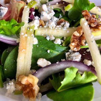 13 Brix Cider Bistro - The salad du jour: blue cheese, walnuts, pears, red onions, and mixed greens with a balsamic vinaigrette on the side. Yum - Modern European Near Me - Palisade, Colorado