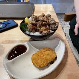Chicken Karaage and Pumpkin Croquette