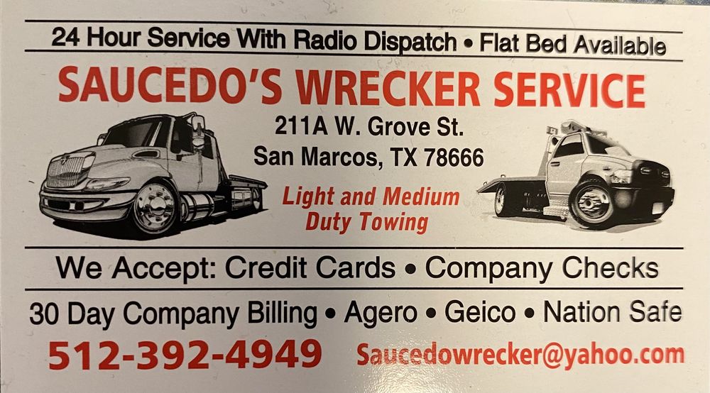 SAUCEDO’S WRECKER SERVICE Updated October 2024 11 Photos & 38