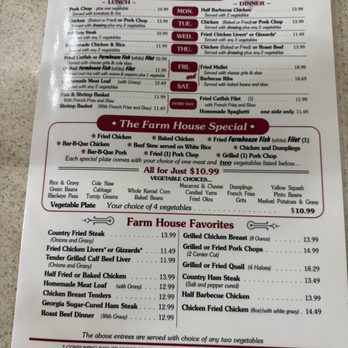 Farm House - The menu! Yum! - Southern Near Me - Lake Park, Georgia