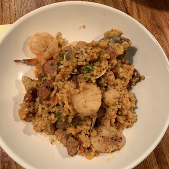Parizade - Seafood Paella with clams, scallops, shrimp, and sausage. It was delicious!!! - Mediterranean Near Me - Durham, North Carolina