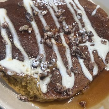 Snooze, an A.M. Eatery - Pumpkin Pecan Pie Pancakes (side) - Breakfast & Brunch Near Me - Frisco, Texas Snooze, an A.M. Eatery - Pumpkin Pecan Pie Pancakes (side) - Breakfast & Brunch Near Me - Frisco, Texas