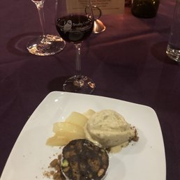 Chocolate Salami, poached pear, brown butter Semifreddo with Tannat Ruby Port 2008
