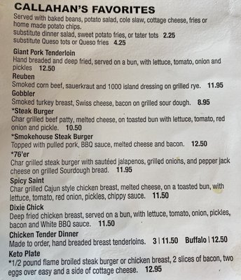 Menu photo 1 Callahan's West Lenexa, KS