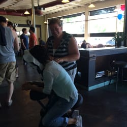 Cindy Hadfield Mobile Massage - The incredible Cindy giving a massage to the owner of Back Yard Coffee Shop in RWC. Fundraiser for the World Special Olympics. Great Event!