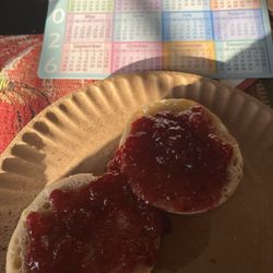 Taco Dreams - Sourdough English muffins with raspberry jam.