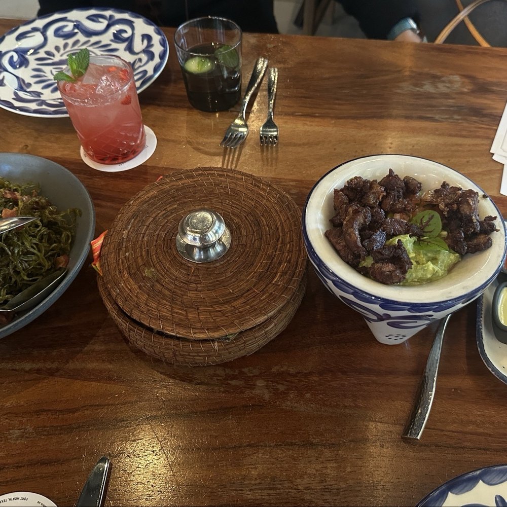 Don Artemio - Nopales, blue corn tortillas and guacamole with rib eye chicharonnes - Mexican Near Me - Fort Worth, Texas