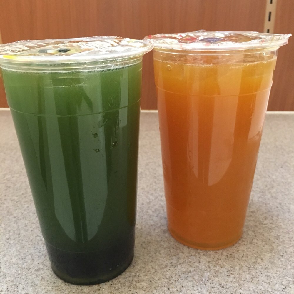 Bubbletea Station - Left: kiwi tea with boba. Right: mango tea with mango popping boba - Bubble Tea Near Me - Reno, Nevada