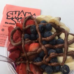 Shaka Da Kine Grindz - Pitaya bowl with banana, strawberry, blueberry, and Nutella drizzle