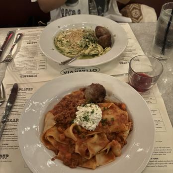 Ottava Via - Above: Pesto pasta with 2 meatballs Below: Ragot alla Bolognese with 1 meat ball - Pizza Near Me - Detroit, Michigan Ottava Via - Above: Pesto pasta with 2 meatballs Below: Ragot alla Bolognese with 1 meat ball - Pizza Near Me - Detroit, Michigan