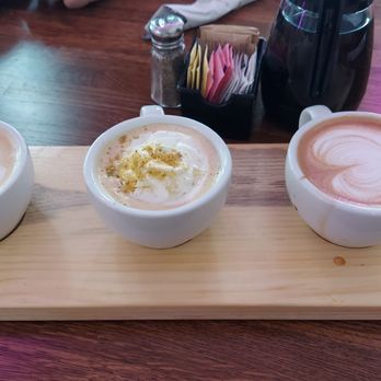 Madres Brunch - Coffee flights Horchata latter, pistachio latter, and abuelita chocolate latte. The pistachio latte was my favorite - Breakfast & Brunch Near Me - Whittier, California Madres Brunch - Coffee flights Horchata latter, pistachio latter, and abuelita chocolate latte. The pistachio latte was my favorite - Breakfast & Brunch Near Me - Whittier, California